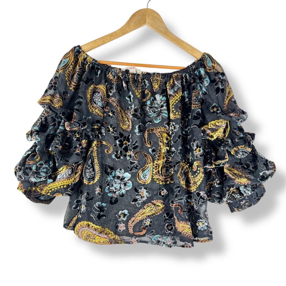Fairy Grunge Burnout Velvet Top‎ Womens Size Small Ruffle Paisley Whimsigoth